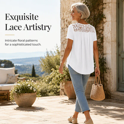 ✨Supererbjudande – 50 % rabatt! ✨Elegant T-shirt med spets vid halsen