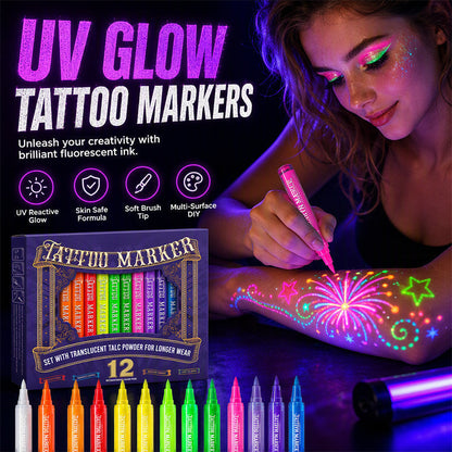 🌈 50 % RABATT NU! 🖊️ Glow Party-tatueringspennor – UV-lysande, hudvänliga & perfekta för fest och kreativ lek ✨