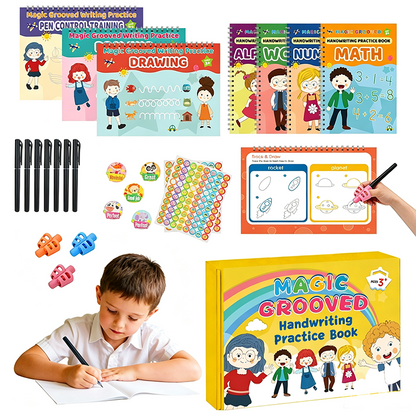 ✍️50% RABATT📚Set med övningsböcker för handskrivning med magiska räfflor, perfekt för barns tränin📝
