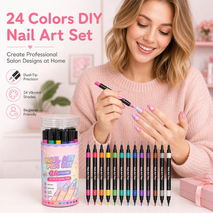 📢📢 50 % RABATT NU! ⏰️ 24 färger dubbeländade nagelkonstpennor set – levande färgurval, dubbeländad design & långvarig lysstyrka – perfekt för DIY-manikyr hemma ✨💅