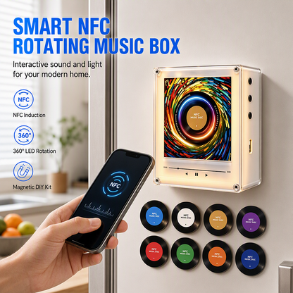 🔥REA – 50 % RABATT 🎁NFC-magnetisk musikbox för kylskåpet – tryck för att spela + 360° LED-belysning