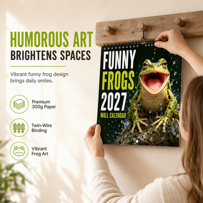 🔥🎁Köp 2 få 1 gratis🔥🐸Vandkalender ”Funny Frogs 2027” – Söt och rolig grodkalender, originell present med amfibietema, inredning med natur- och djurmotiv