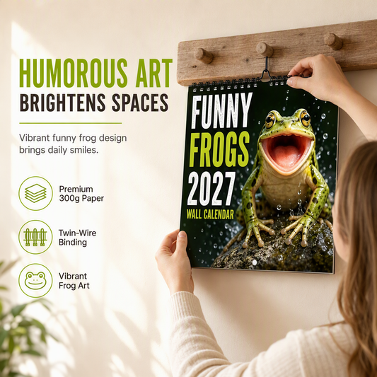 🔥🎁Köp 2 få 1 gratis🔥🐸Vandkalender ”Funny Frogs 2027” – Söt och rolig grodkalender, originell present med amfibietema, inredning med natur- och djurmotiv