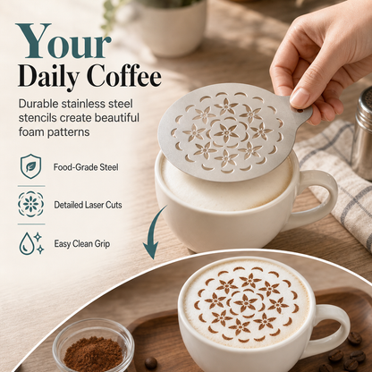 🔥 Köp 1 få 1 gratis!☕✨ Schabloner för latte art i rostfritt stål – Skapa enkelt latte art av baristakvalitet