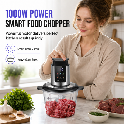 ⚡🥩 NU: 50 % RABATT UNDER BEGRÄNSAD TID – 3-i-1 elektrisk köttkvarn – 1000 W smart matberedare – malning, vispning, skalning – digital timer och hastighetsreglering – tjockt glas och borstat stål 🍳🛡️✨