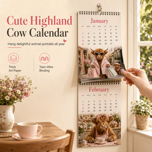 Köp 2 få 1 gratis🔥Highland Cow-serien – 12-månaders väggkalender att hänga upp