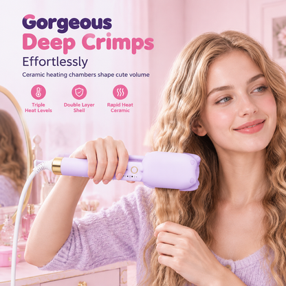 🔥🎁Nyhet 50 % RABATT🔥💁‍♀️ 32 mm vågplattång med keramiska plattor – djupa vågor och 3 temperaturinställningar