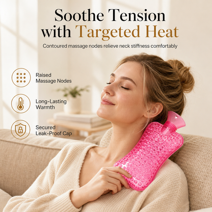 🔥🎁Nyhet 50 % RABATT🔥Vattenfylld värmedunk med massageknoppar för värmebehandling av nacke, axlar, midja och buk