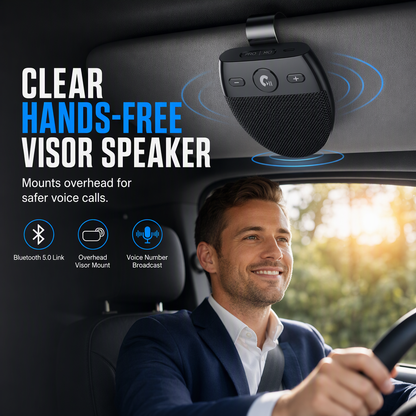 🚗 50 % RABATT NU! 🔊 Bluetooth handsfree-högtalare för solskydd – vibrationsaktiverad autostart, 500 timmars standby & kristallklart ljud – perfekt för säkra samtal i bilen 🎵