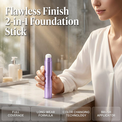 💄🎁Köp 2 få 1 gratis🔥! 2-i-1 färgförändrande foundationstift – inbyggd borste, full täckning & långvarig finish – perfekt för snabba fixar och resan ✨