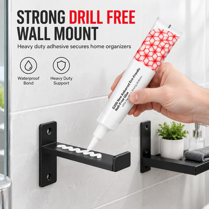 🎁Köp 1 få 1 gratis🔥🏠 MONTERA RENT, STABILT & BORRFRITT – Perfekt för hyllor, hållare och badrumstillbehör – Starkt vattentätt snabbtorkande nagelfritt lim