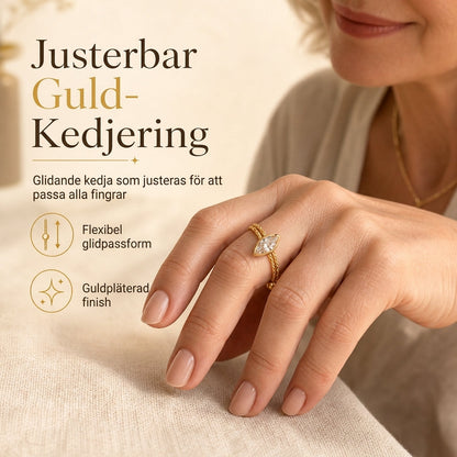 🎁Köp 2 få 1 gratis🔥💍Justerbar ring av mässing med zircon i marquise-form och mjuk kedja för kvinnor - Enkel ring med dragkedja för pekfingret