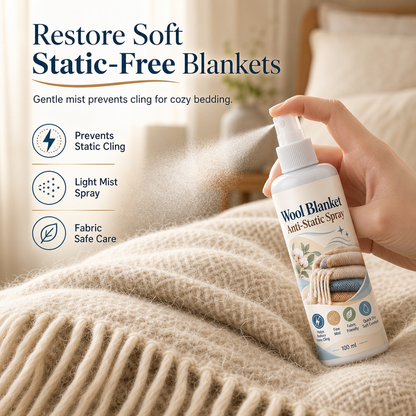 🎁Köp 2 få 1 gratis🔥🧣 MJUKARE TEXTILIER UTAN STATISKT KAOS – Spraya på filtar, plädar och vintertyger för en behagligare känsla – Skonsam antistatisk spray
