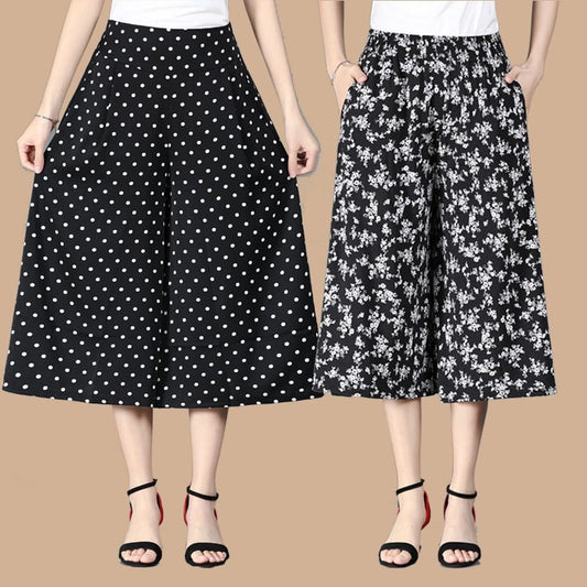 (🎁2024 nyår Hot Sale🎁-49% OFF) Kvinnors höga elastiska midja veckade chiffong vida ben culottes